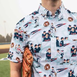 RSVLTS Baseball Player Print Shirt - Blue and White